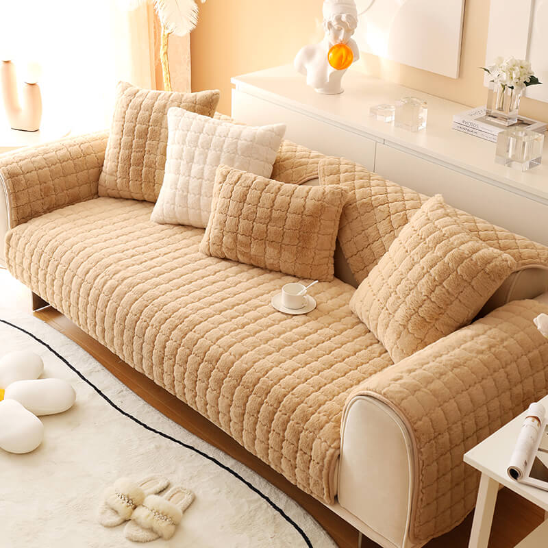 Biscuit Plush Soft Non-Slip Couch Cover